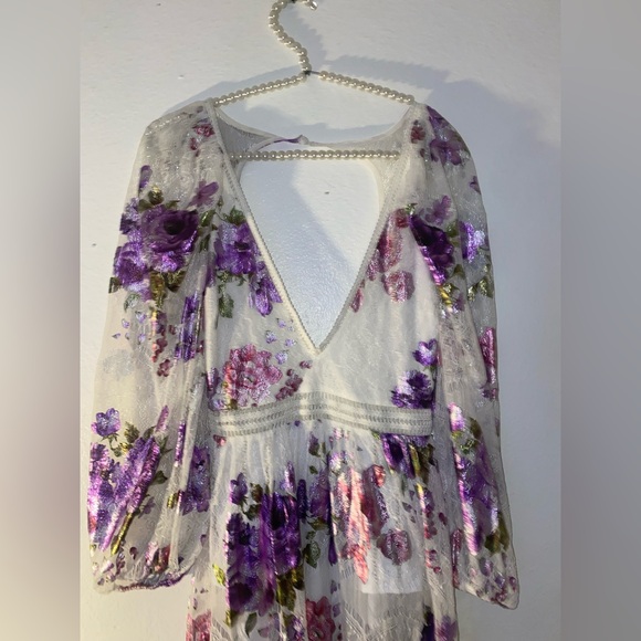 For Love & Lemons Wildflower Foil Lace Maxi Dress Lavender Size XS - Picture 3 of 8